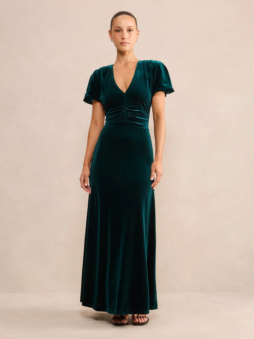 Elma Petite Velvet Ruched Maxi